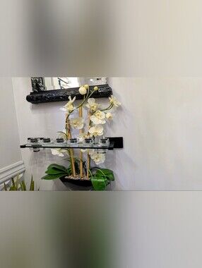 Artificial White Bamboo Orchid Arrangement with Black Vase